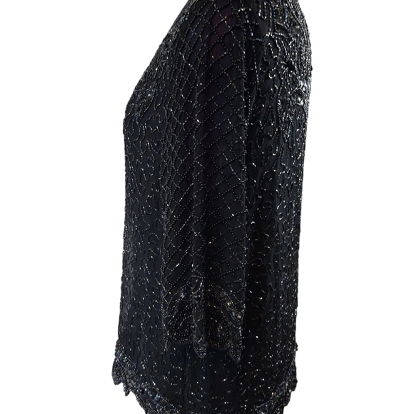 Justine Todd Silk Evening Beaded Blouse Black Size Medium Women's - Picture 7 of 15